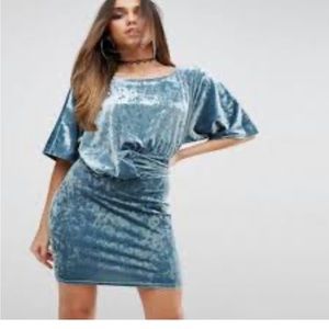 ASOS aqua velvet mid length dress. Size Medium
